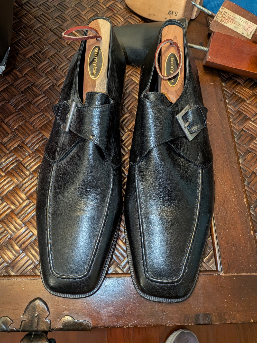Bonton Black Leather Monk Strap Dress Shoes